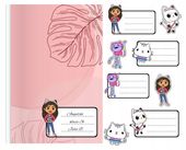 NAKLEJKI NA ZESZYT ZESZYTY NALEPKA 8szt - KOCI DOMEK GABI + GRATIS POSTACIE