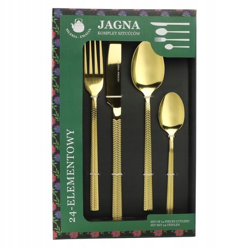 Komplet sztućców sztućce JAGNA 48-elementowy złoty POŁYSK DLA 12 OSÓB ZŁOTE na Arena.pl