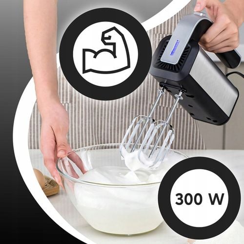 MIKSER RĘCZNY ROBOT KUCHENNY 300W TURBO TRZEPACZKI HAKI 5 PRĘDKOŚCI na Arena.pl