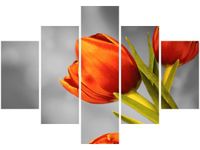 70 100CM OBRAZ 5 ELEM CZEROWNE TULIPANY DRUK PŁÓTNO