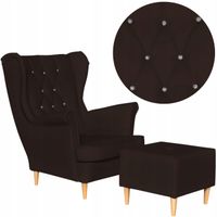 Fotel Uszak eko skóra Gaja z podnóżkiem Skandynawski Family meble brąz