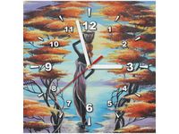 30X30CM ZEGAR AFRYKAŃSKA DZIEWCZYNA KOSZEM OBRAZ DREWNO