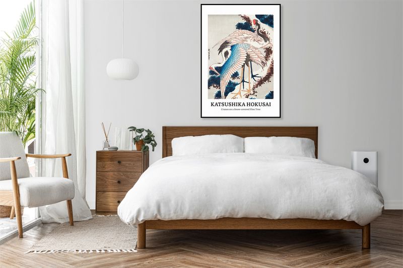 Plakat 60x80cm Design Cranes on a Snow, Hokusai Vintage do Salonu zdjęcie 5