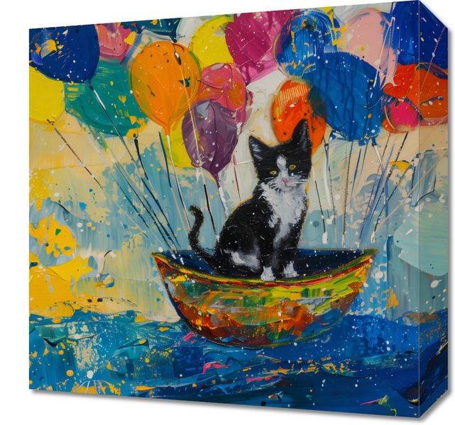 Obraz 40x40cm Kot na Łodzi zdjęcie 1