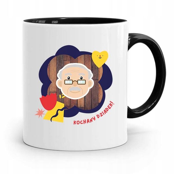 Kubek Czarny Prezent Dla Dziadka Kochany Dziadek Z Nadrukiem Ze Zdjęciem zdjęcie 1