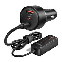 Ładowarka samochodowa USB-A USB-C z przedłużaczem 108W - czarna