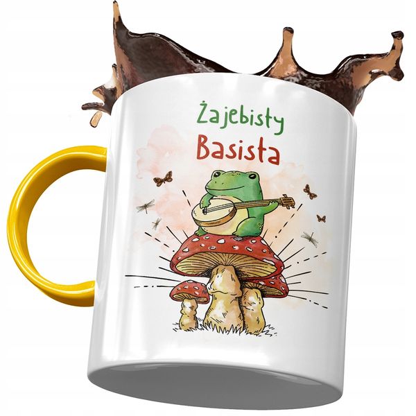 Kubek Żółty Dla Basisty Żajebisty Basista Prezent Z Nadrukiem Ze Zdjęciem zdjęcie 1