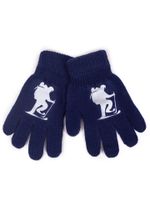 Rękawiczki chłopięce pięciopalczaste granatowe z narciarzem 14 YOCLUB