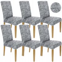 ZESTAW 6 SZT POKROWCE POKROWIEC NA KRZESŁO SZARY WZORY ELASTYCZNY