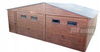 GARAŻ BLASZANY 7m x 6m poziom - dwuspad - 2x Brama + drzwi + 4x okno -drewnopodobny BOX56 7x6