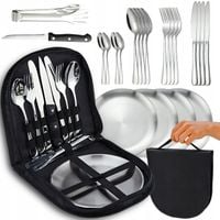 NACZYNIA TURYSTYCZNE SZTUĆCE TALERZE KEMPING SURVIVAL ZESTAW 4 OSÓB