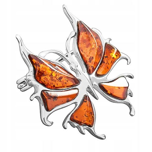 SREBRNA BROSZKA MOTYL z oryginalny BURSZTYN SREBRO prezent dla MAMY KOBIETY na Arena.pl
