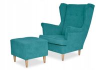 Fotel uszak ARI z podnóżkiem, skandynawski , morski turkus