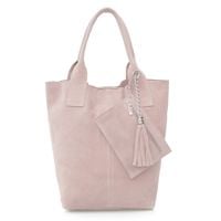 VERA PELLE torebka damska zamszowa worek shopper z suwakiem V146 j.różowa