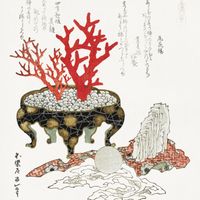 Plakat 50x50cm Coral Branch, Hokusai Japoński Vintage do Salonu