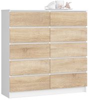 KOMODA K 120 cm 10 SZUFLAD BIAŁA / SONOMA