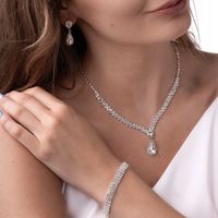 Zestaw Kolia Naszyjnik Kolczyki Bransoletka srebrne z cyrkoniami