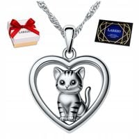 Naszyjnik Srebrny Serce z Kotkiem Kot Kotek Serduszko z Pupilem SREBRO 925