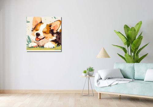 Obraz 70x70cm Beztroski Corgi na Arena.pl