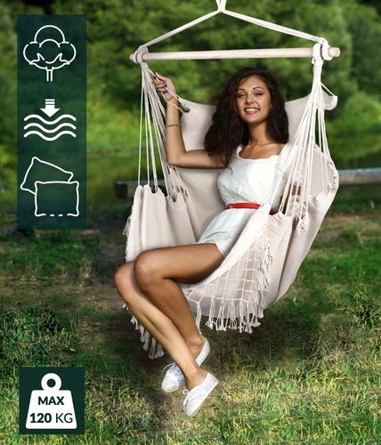 FOTEL WISZĄCY krzesło BRAZYLIJSKIE hamak 2X PODUSZKI huśtawka KOKON na Arena.pl