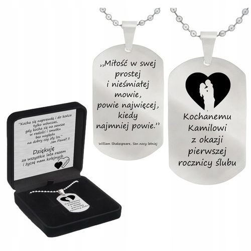 Grawerowany nieśmiertelnik stal 316L prezent + pudełko z dedykacją na Arena.pl