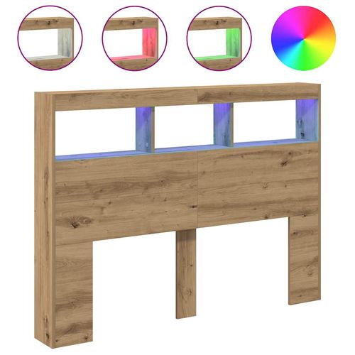 Zagłówek z półkami i LED, dąb artisan, 140x17x102 cm na Arena.pl