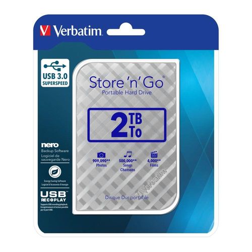Dysk zewnętrzny Verbatim 2TB Store 'n' Go 2.5" 5400 USB 3.1 srebrny na Arena.pl