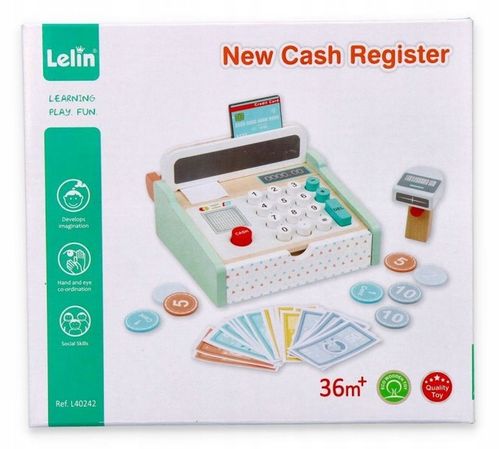 Drewniana kasa fiskalna ze skanerem Do przedszkola Do sklepu Dla dziecka na Arena.pl