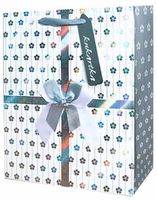 Torba na prezent - srebrna wstążka i kwiaty, duża, 1 szt.