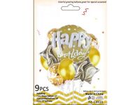 Balony lateksowe foliowe 9szt do dekoracji na urodziny happy birthday złoty