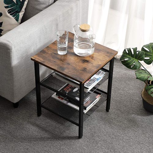 Stolik szafka nocna 40x40 cm zestaw rustykalny brąz loft stal czarna na Arena.pl