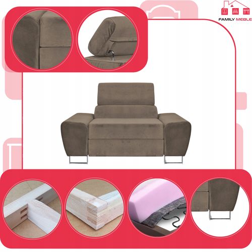 Fotel wypoczynkowy Bosso salon Family meble brązowy welur reg zagłówek na Arena.pl