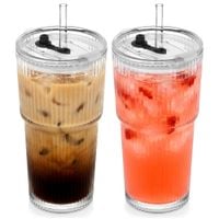 Kubki szklane z pokrywką i słomką 500 ml 2 szt.
