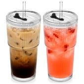 Kubki szklane z pokrywką i słomką 500 ml 2 szt.