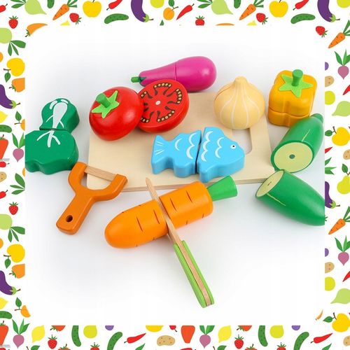 DREWNIANE WARZYWA OWOCE DO KROJENIA NA MAGNES DLA DZIECI ZESTAW XXL na Arena.pl