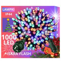 LAMPKI CHOINKOWE 1000 LED ZEWNĘTRZNE STAŁE FLASH GRUBY KABEL KURTYNA MULTI