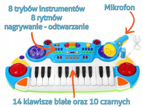 Keyboard pianinko mikrofon stołek na Arena.pl