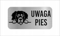 GRAWER Tabliczka nierdzewna 20x10 cm UWAGA PIES Berneński pies