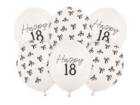 Balony lateksowe Happy 18 Kokardki na urodziny złamana biel, 30 cm 6 szt.
