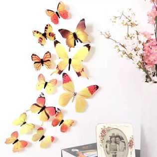 Motyle naklejki na ścianę  3D żółte 12szt