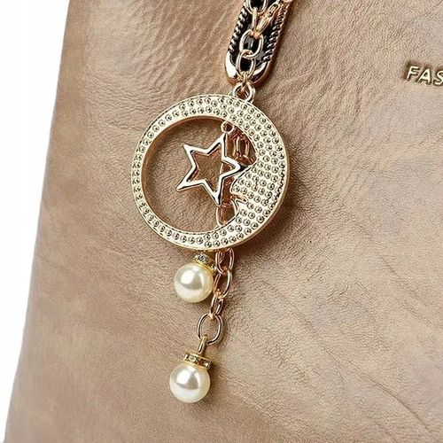 Torebka Damska BRĄZOWA Beżowa na Ramię Pasek do Ręki na Zamek Kuferek na Arena.pl