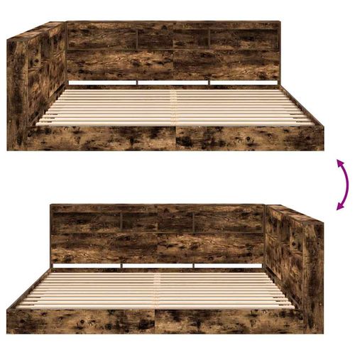 Łóżko z półką dąb wędzony 180x200 cm z drewna inżynieryjnego na Arena.pl