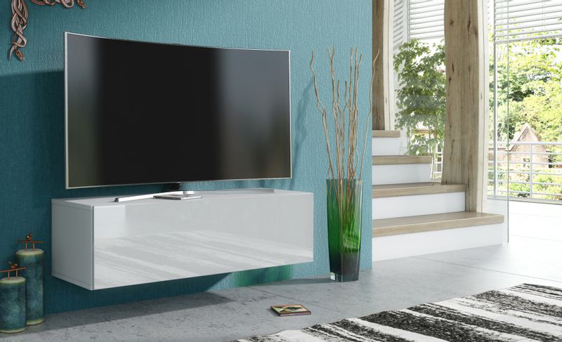 SZAFKA RTV WISZĄCA 100 CM BIAŁA + FRONT POŁYSK zdjęcie 1