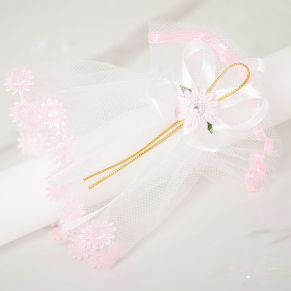 Biały stroik na świece do chrztu, komunii + okapnik SS-04 zdjęcie 3