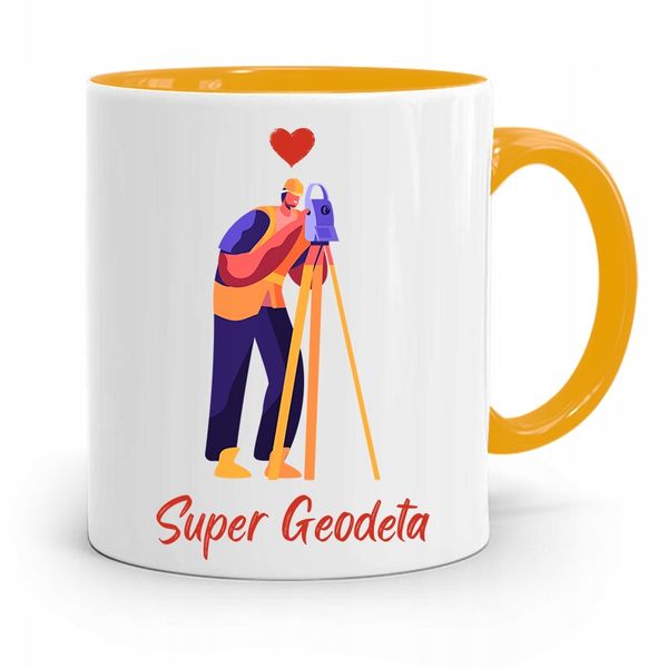 Kubek Żółty Dla Geodety Super Geodeta Prezent Z Nadrukiem Ze Zdjęciem zdjęcie 1