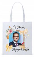Mateusz Morawiecki Pis Torba Eco Biała Shopper Z Nadrukiem Ze Zdjęciem