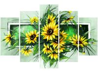 100CM 150CM OBRAZ 5 ELEM SŁONECZNIKI ZIELENI ŚCIENNY