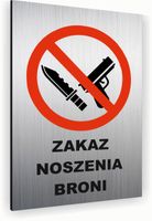 Tabliczka znak informacyjny 20x15 Srebrna ZAKAZ NOSZENIA BRONI Dibond