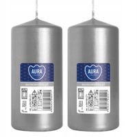 ZESTAW 2 ŚWIEC STOŁOWYCH WALEC KLASYCZNA ŚWIECZKA 10cm SREBRNA