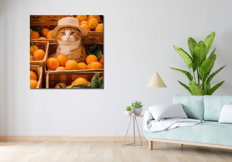 Obraz 100x100cm Kot w Pomarańczach zdjęcie 2